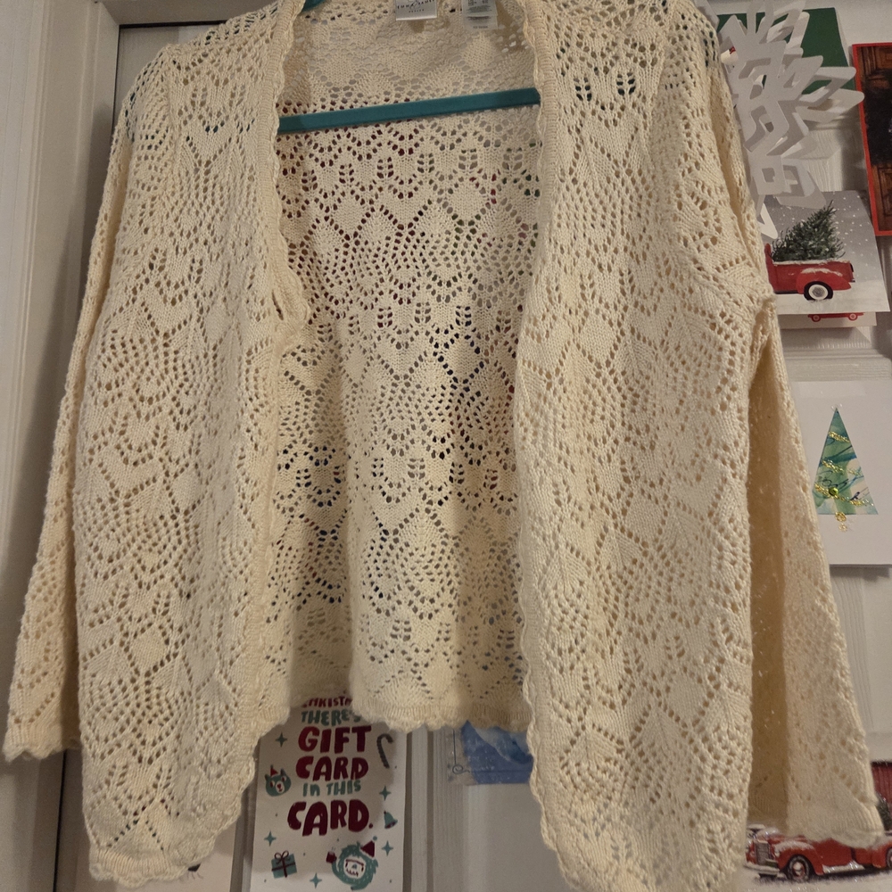 Emma James Cream Lace Cardigan Single Button XL Cottagecore - Picture 2 of 8